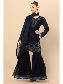Soch - Women Navy Blue Georgette Embroidered Suit (Set of 3)