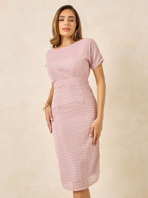 dress half sleeves design Lace Ruffle Midi Dress, Half Lantern Sleeve, Hollow-Out Design, Elegant Mid-Length, Suitable For Wedding Guest And Graduation Ceremony