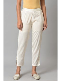 W - White Solid Slim Pant