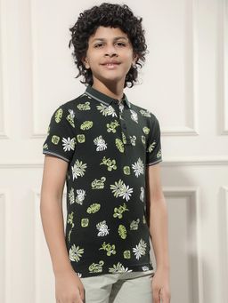 CRIMSOUNE CLUB - Boy Tropical Print Green Polo T-Shirt