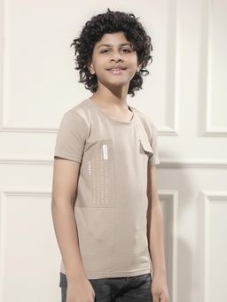 CRIMSOUNE CLUB - Boy Beige Typographic Print Panelled T-Shirt
