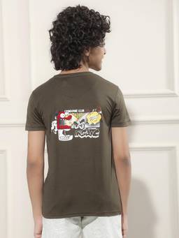 CRIMSOUNE CLUB - Boy Olive Printed T-Shirt