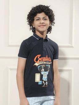 CRIMSOUNE CLUB - Boy Navy Blue Graphic Print Polo T-Shirt