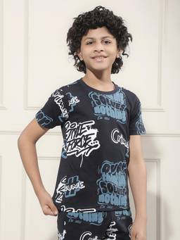 CRIMSOUNE CLUB - Boy Navy Blue Graphic Print T-Shirt