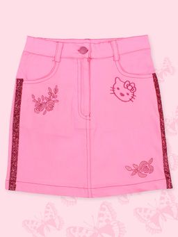 Cutecumber - Girls Twill Embroidered Pink Skirt