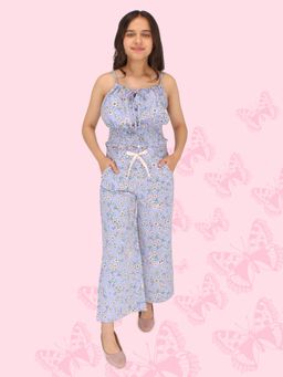 Cutecumber - Girls Georgette Floral Printed Blue Co-Ord Set