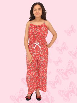 Cutecumber - Girls Georgette Floral Printed Rfed Co-Ord Set