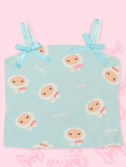 Cutecumber - Girls Hosiery Cartoon Printed Sleeveless Green Top