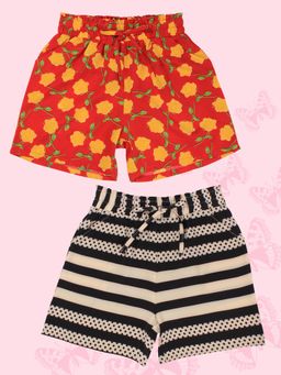 Cutecumber - Girls Polyester Floral Shorts(Pack Of 2)