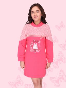 Cutecumber - Girls Shift Full Sleeves Winter Pink Dress
