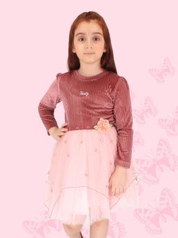 Cutecumber - Girls Full Sleeve Embellished Fit And Flared Knee Length Dress