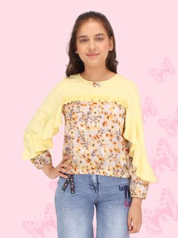 Cutecumber - Girls Georgette Floral Printed Full Sleeves Top