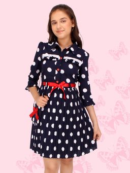 Cutecumber - Girls Georgette Polka Dot Printed Dress With Bag