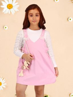 Cutecumber - Pink Dungaree Dress With T-Shirt