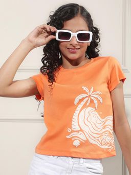 CRIMSOUNE CLUB - Girl Orange Graphic Print T-Shirt