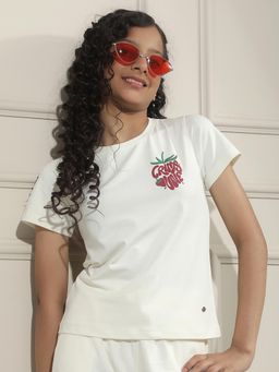 CRIMSOUNE CLUB - Girl Off White Solid T-Shirt