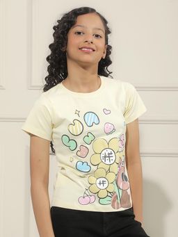 CRIMSOUNE CLUB - Girl Graphic Print Yellow T-Shirt