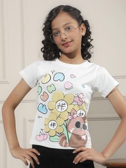 CRIMSOUNE CLUB - Girl Graphic Print White T-Shirt