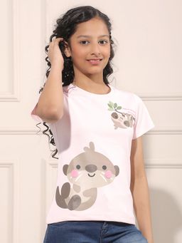 CRIMSOUNE CLUB - Girl Graphic Print Pink T-Shirt