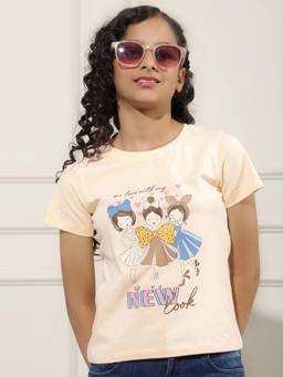 CRIMSOUNE CLUB - Girl Graphic Print Beige T-Shirt