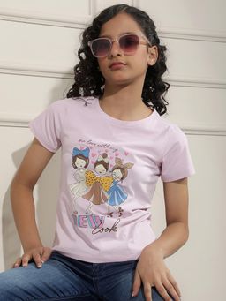 CRIMSOUNE CLUB - Girl Graphic Print Purple T-Shirt