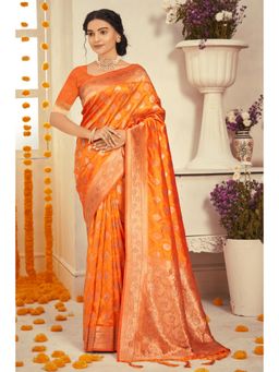 EXCLUSIVA - Orange Banarasi Saree with Unstitched Blouse