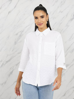 Styli - Womens White Oversized longline Shirt with Badge Detail at Pocket