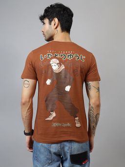 Free Authority - Official Jujutsu Kaisen Character Yuji Itador Printed Regular Fit Brown T-shirt