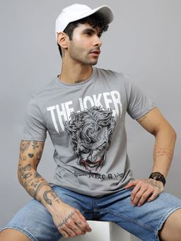 Free Authority - Official Joker Printed Regular Fit Grey T-shirt