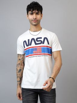 Free Authority - Official Nasa Printed Regular Fit White T-shirt
