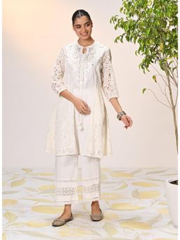 Lakshita - Inaara Ivory Embroidered Raschel Net Kurta