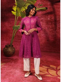 Lakshita - Sitara Grape Embroidered Raschel Net Designer Kurta