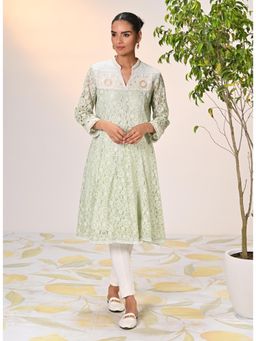 Lakshita - Roza Green Embroidered Raschel Net Kurta