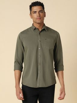 Allen Solly - Men Olive Stripes Full Sleeves Regular Fit Casual Shirt