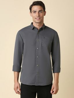 Allen Solly - Men Grey Solid Full Sleeves Regular Fit Casual Shirt