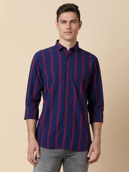 Allen Solly - Men Blue Stripes Full Sleeves Regular Fit Casual Shirt
