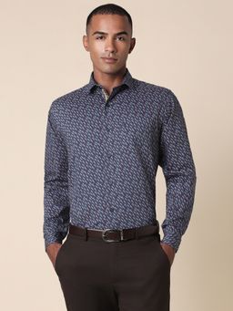Allen Solly - Men Navy Blue Printed Full Sleeves Slim Fit Formal Shirt
