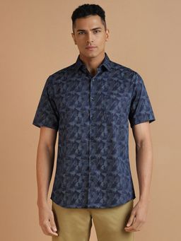 Allen Solly - Men Navy Blue Printed Half Sleeves Slim Fit Casual Shirt