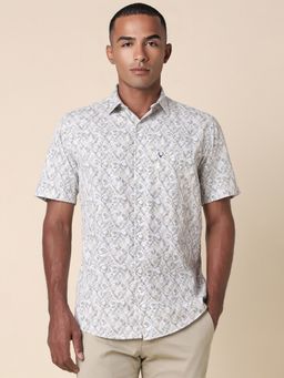 Allen Solly - Men Grey Printed Half Sleeves Slim Fit Casual Shirt