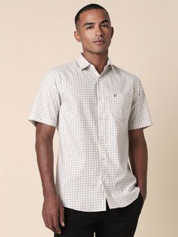 Allen Solly - Men White Printed Half Sleeves Slim Fit Casual Shirt