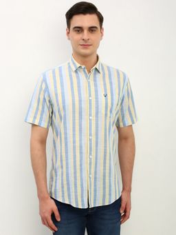 Allen Solly - Men Multi-Color Stripes Half Sleeves Slim Fit Casual Shirt