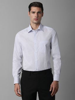 Louis Philippe - Men Blue Checks Full Sleeves Regular Fit Formal Shirt