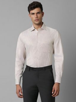 Louis Philippe - Men Beige Textured Full Sleeves Regular Fit Formal Shirt