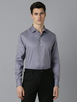 Louis Philippe - Men Grey Textured Full Sleeves Regular Fit Formal Shirt