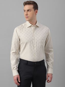 Louis Philippe - Men Beige Checks Full Sleeves Regular Fit Formal Shirt