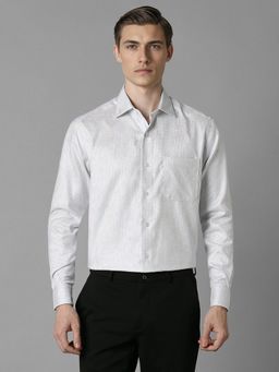 Louis Philippe - Men Grey Textured Full Sleeves Regular Fit Formal Shirt