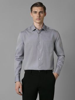 Louis Philippe - Men Grey Textured Full Sleeves Regular Fit Formal Shirt