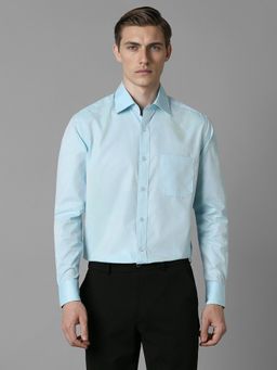Louis Philippe - Men Blue Textured Full Sleeves Regular Fit Formal Shirt