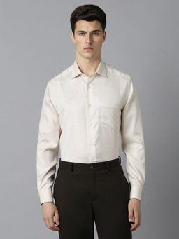 Louis Philippe - Men Cream Textured Full Sleeves Regular Fit Formal Shirt
