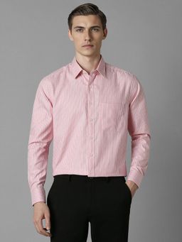 Louis Philippe - Men Pink Stripes Full Sleeves Slim Fit Formal Shirt